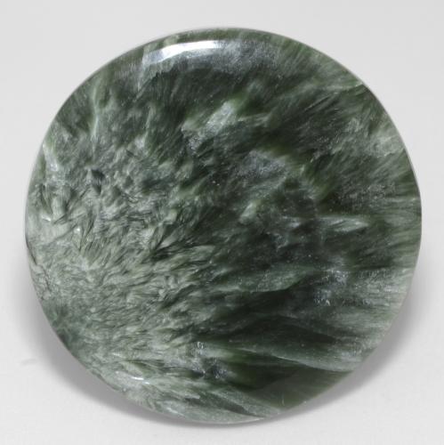 Serafinita verde natural 20,78ct, corte redondo, opaco