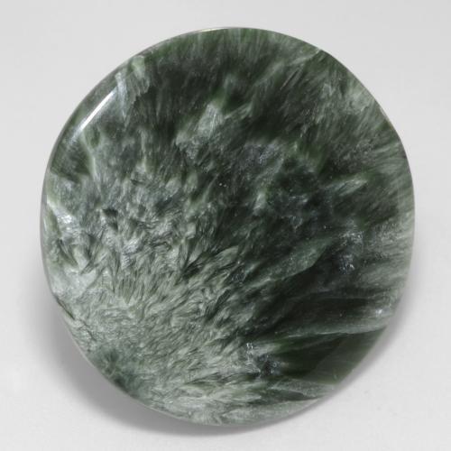 Serafinita verde natural 20,78ct, corte redondo, opaco