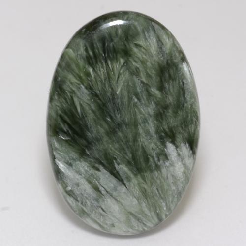 Serafinita verde natural 15,64ct, corte oval, opaco