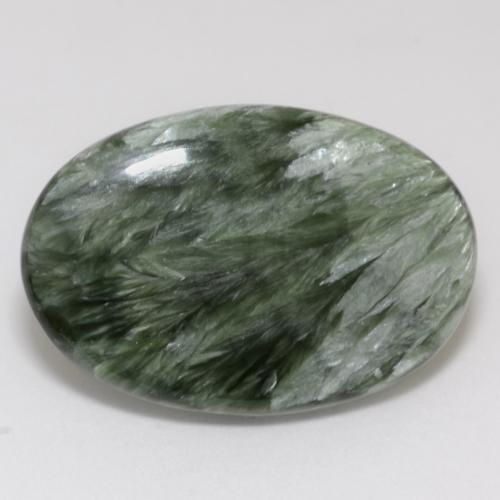 Serafinita verde natural 15,64ct, corte oval, opaco