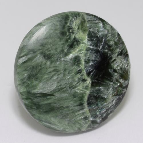 Serafinita verde natural 34,73ct, corte redondo, opaco