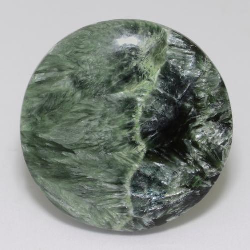 Serafinita verde natural 34,73ct, corte redondo, opaco