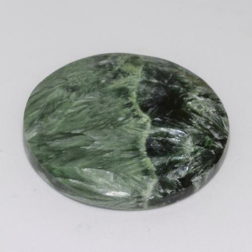 Serafinita verde natural 34,73ct, corte redondo, opaco