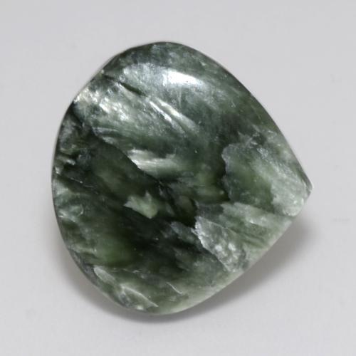 Serafinita verde natural 9,94ct, formato de pêra, opaco