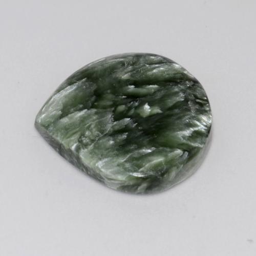 Serafinita verde natural 9,94ct, formato de pêra, opaco