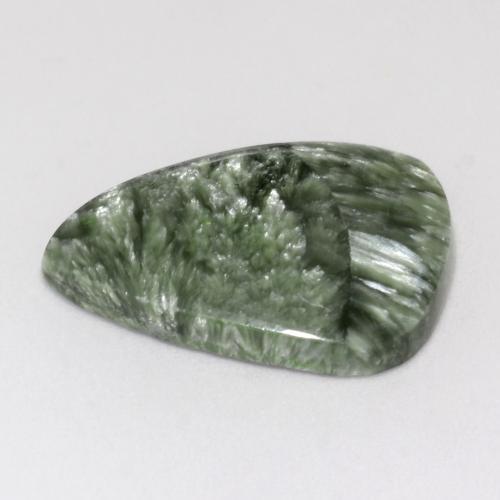 Serafinita verde natural 8,66ct, forma extravagante, opaco