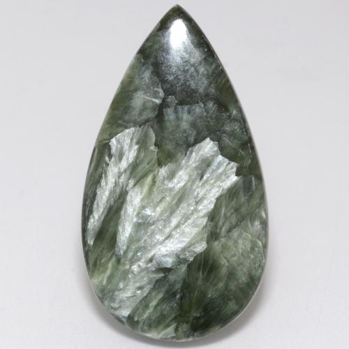 Serafinita verde acinzentado natural 15,23ct, formato de pêra, opaco