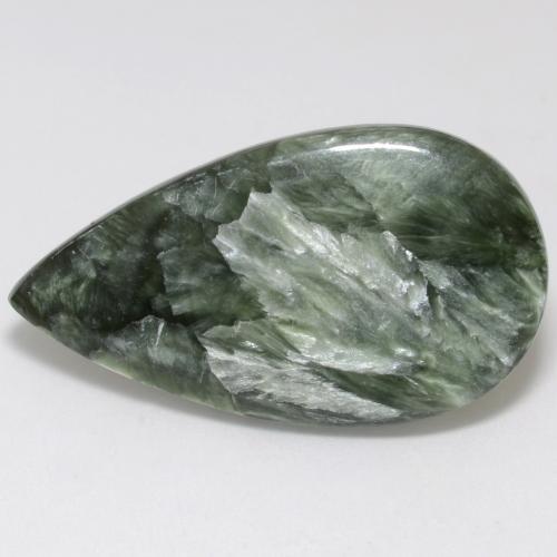 Serafinita verde acinzentado natural 15,23ct, formato de pêra, opaco
