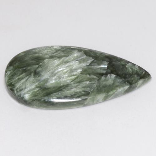 Serafinita verde acinzentado natural 15,23ct, formato de pêra, opaco