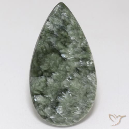 Serafinita verde natural 15,14ct, formato de pêra, opaco