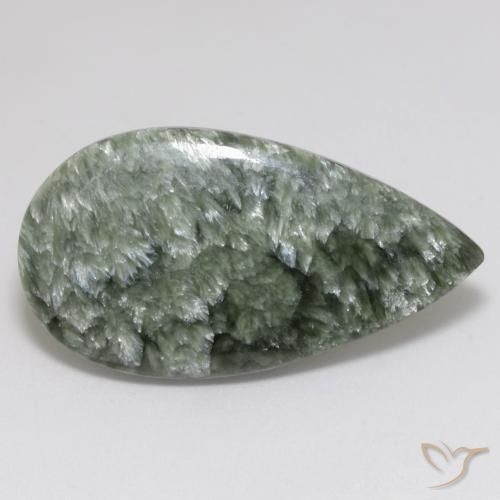 Serafinita verde natural 15,14ct, formato de pêra, opaco