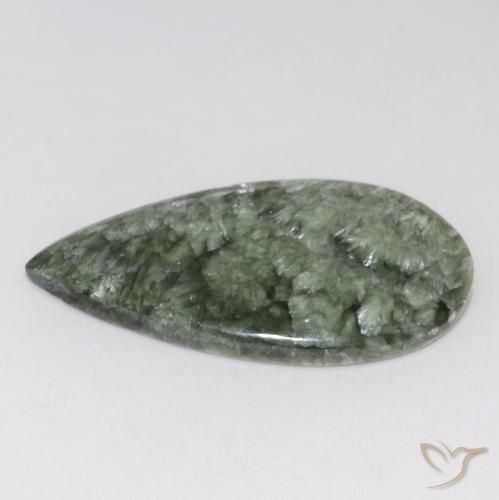 Serafinita verde natural 15,14ct, formato de pêra, opaco
