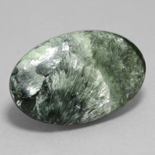 Serafinita verde natural 11,26ct, corte oval, opaco
