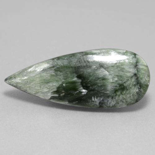Serafinita verde natural 8,40ct, formato de pêra, opaco