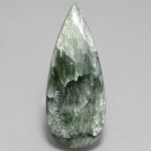 Serafinita verde natural 8,40ct, formato de pêra, opaco