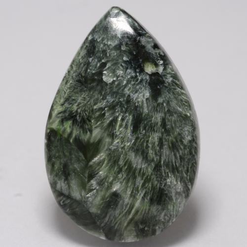 Serafinita verde natural 8,36ct, formato de pêra, opaco