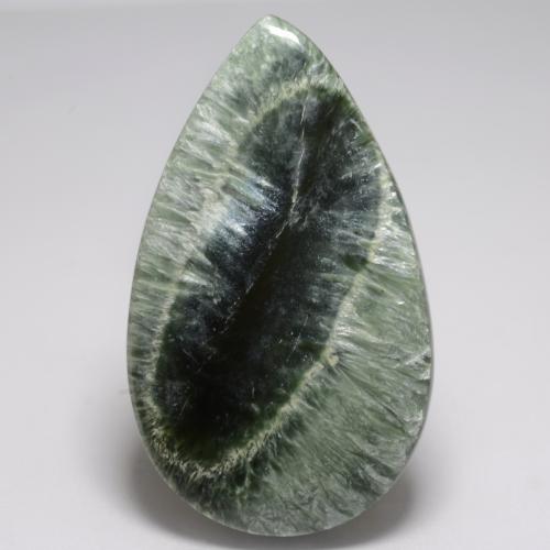 Serafinita verde natural 20,83ct, formato de pêra, opaco
