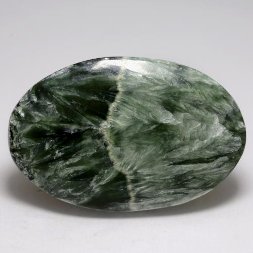 Serafinita verde natural 21,21ct, corte oval, opaco