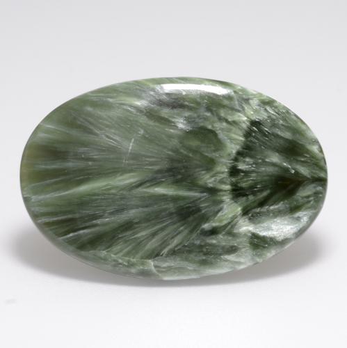 Serafinita verde natural 15,02ct, corte oval, opaco