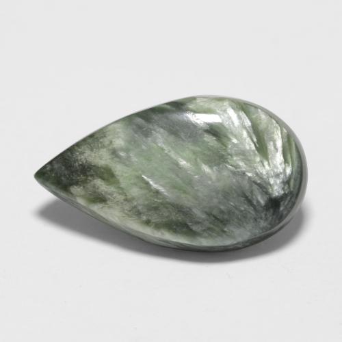 Serafinita verde natural 3,22ct, formato de pêra, opaco