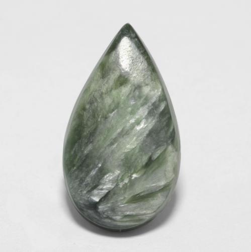Serafinita verde natural 3,22ct, formato de pêra, opaco