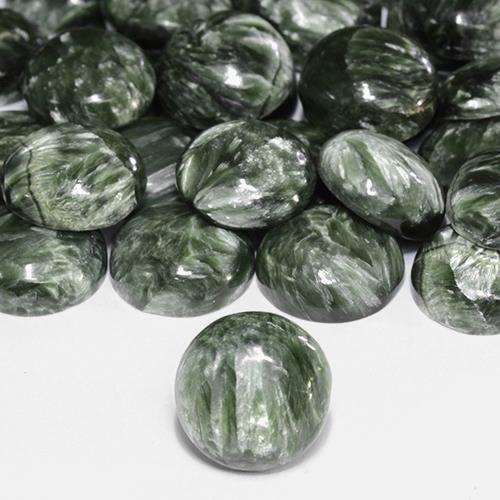 Serafinita verde natural 4,85ct, corte redondo, opaco