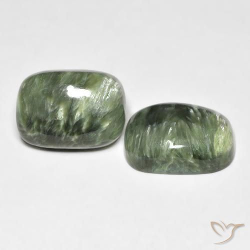 Pedras preciosas de Serafinita Verde Terroso natural de 11.56 ct, Almofada, Opaco