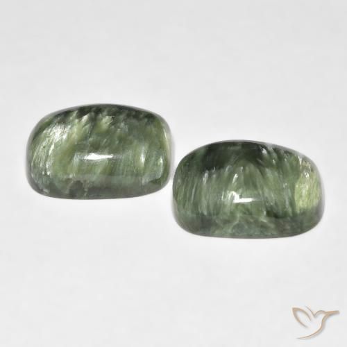 Pedras preciosas de Serafinita Verde Terroso natural de 11.56 ct, Almofada, Opaco