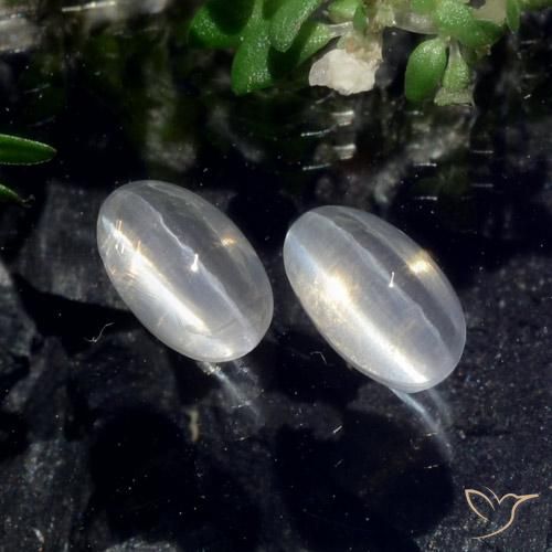 Pedras preciosas de Sillimanita Olho de Gato Branco claro natural de 1.43 ct, oval, Translúcido