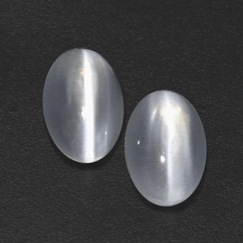 Pedras preciosas de sillimanite cat's eye branco natural de 2,45 ct, corte oval, transparente