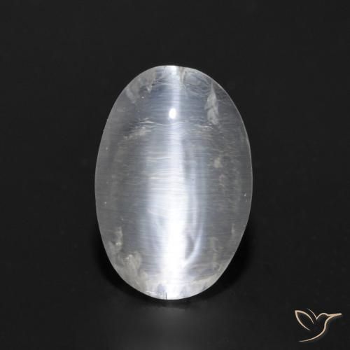 0.92ct Natural Branco claro Sillimanita Olho de Gato, oval, Transparente