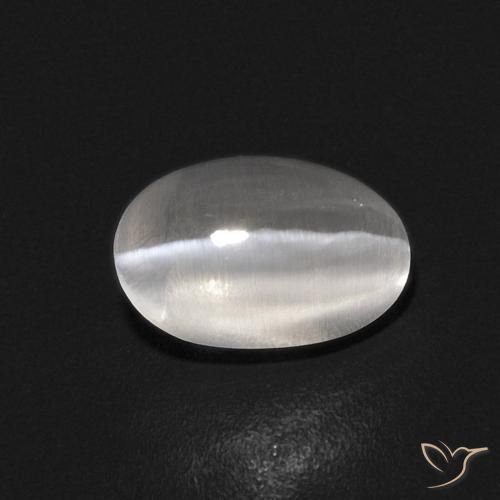 0.86ct Natural Branco claro Sillimanita Olho de Gato, oval, Transparente