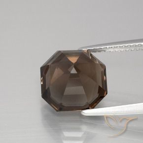 Quartzo Fumê Chocolate marrom Natural 5.11ct, Corte Octógono / Esmeralda, VS