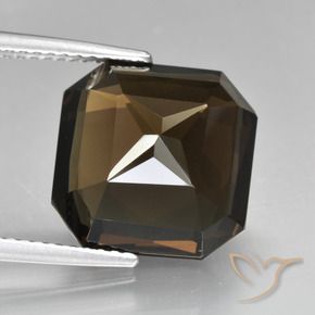 Quartzo fumê marrom natural 8,52ct, corte esmeralda, VVS