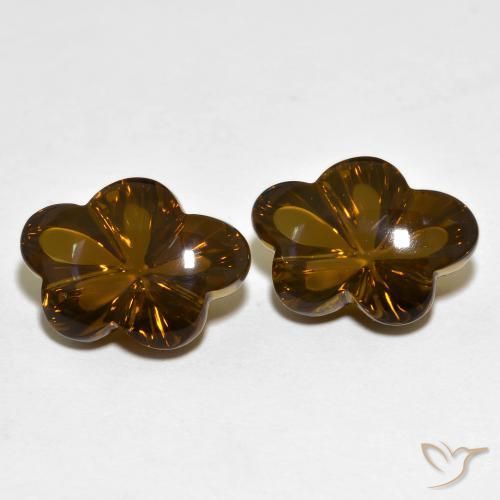 Pedras preciosas de Quartzo Fumê Castanho médio-escuro natural de 12.56 ct, Flor cortada, Transparente