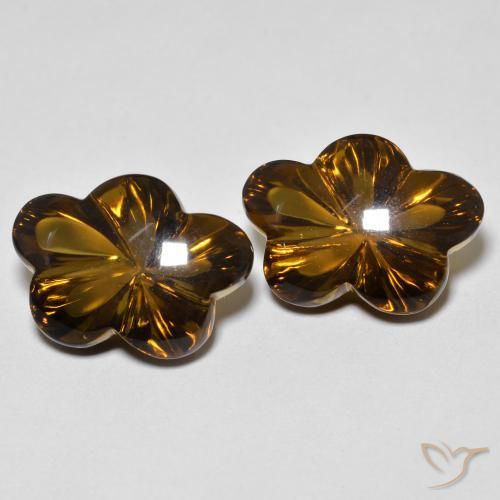 Pedras preciosas de Quartzo Fumê Castanho médio-escuro natural de 12.37 ct, Flor cortada, Transparente
