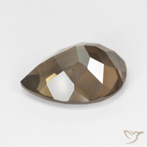 Quartzo Fumê Medium Dark-Brown Natural 6.45ct, Formato de pêra, VS