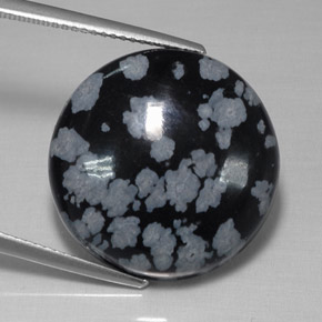 Obsidiana floco de neve preto natural 16,93ct, corte redondo, opaco