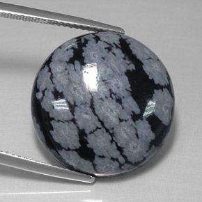 Obsidiana floco de neve preto natural 17,48ct, corte redondo, opaco