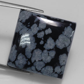 Obsidiana floco de neve preto natural 23,11ct, quadrado, opaco