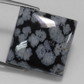 Obsidiana floco de neve preto natural 20,36ct, quadrado, opaco