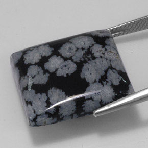Obsidiana floco de neve preto natural 20,36ct, quadrado, opaco