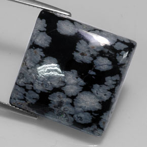 Obsidiana floco de neve preto natural 20,19ct, quadrado, opaco