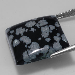 Obsidiana floco de neve preto natural 21,34ct, quadrado, opaco