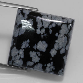 Obsidiana floco de neve preto natural 21,45ct, quadrado, opaco