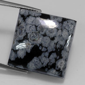 Obsidiana floco de neve preto natural 22,67ct, quadrado, opaco