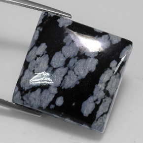 Obsidiana floco de neve preto natural 22,60ct, quadrado, opaco