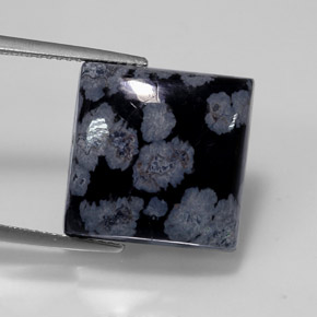Obsidiana floco de neve preto natural 12,55ct, quadrado, opaco