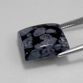 Obsidiana floco de neve preto natural 12,55ct, quadrado, opaco