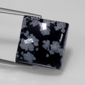 Obsidiana floco de neve preto natural 12,36ct, quadrado, opaco